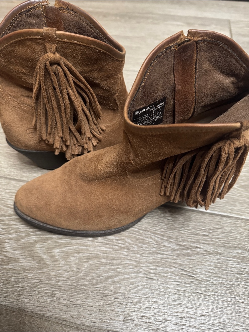 Ariat Brown Suede Fringe Ankle Booties - Picture 2 of 5